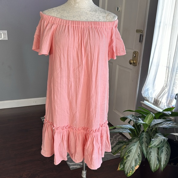 Rebecca Taylor Off Shoulder Gauze Malibu Peach Dress - Picture 3 of 8